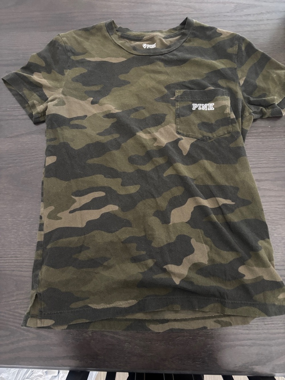PINK Victoria's Secret Olive Green Camo Pocket Tee